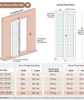 Diagram showing size options for Bi Fold Doors For 30 By 80 Opening With Tempered Frosted Glass Closet Barn Door Concealed Hardware Kit