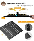 Side view of 8 Inch Square Rain Shower Head With High Pressure Spray, stainless steel black finish, silicone nozzles