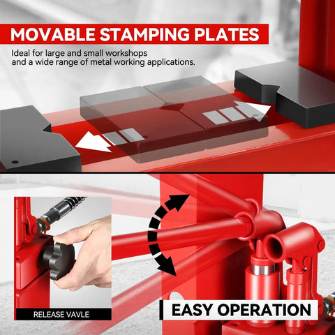 Movable stamping plates of Heavy Duty 30 Ton Hydraulic Shop Press With Movable H Frame Plate For Auto Mechanics And Metal Fabrication.