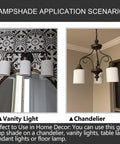 White Line Painted Glass Shade Cylinder Globe Replacement For Vanity Lights And Chandeliers One And Five Eighths Inch Fitter Fits Most Fixtures Like Vanity Sconces Ceiling Lights And Pendant Lamps Pack Of Three in application on vanity light and chandelier.