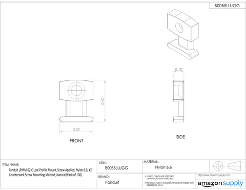 Heavy Duty Low Profile Cable Tie Mount Rack With Rock Solid Screw Applied Fastening Built Tough Nylon 66 technical drawing dimensions.