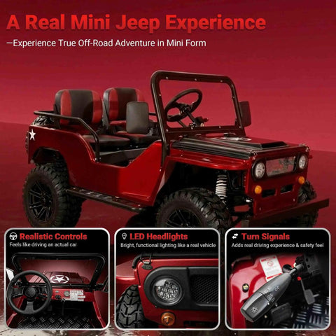 Red 125cc Go Kart with 3 speed semi auto transmission and reverse, big 18 inch aluminum rim wheels, off-road mini racer