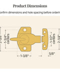 Product dimensions of Heavy Duty Brass Plated Steel Table Leaf Lock with measurements for assembly and installation.