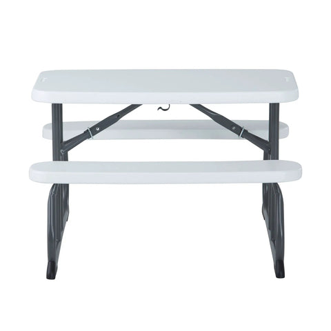 Front view of Kids Picnic Table With One Hand Adjustable Squeeze Button Setup Folds Flat For Easy Transport Seats Four Kids Comfortably