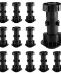 12 Pack Black Cabinet Leveler Legs For Furniture Adjustable Feet For Sofa Couch Chair And Cabinets Elevates From Approximately 3.8 Inches To 5 Inches Easy Replacement