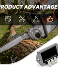 Voltage Regulator Rectifier For Kohler 8 To 25 HP Engines DIY Friendly Direct Fit OEM Replacement 14.5V Output 15A Three Terminal Regulator Compatible with 41-403-09 41-403-10 S 25-403-03 S next to chainsaw cutting wood.