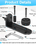 Two Pack Sliding Barn Door Floor Guide Set With Adjustable Rubber Rollers shown with components and installation diagram.