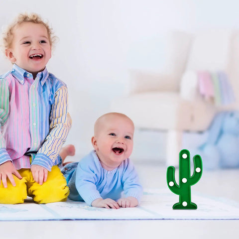 Children playing near 2 Pcs LED Night Light Cactus Lamp Set For Table Desk Bedroom And Home Decor, 4.72 By 2.76 Inch