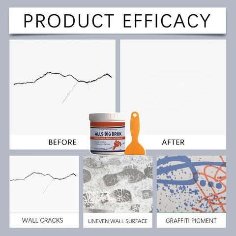 Image showing before and after repair with All In One Wall Repair Kit With 150g Quick Dry Putty And Scraper for wall cracks.