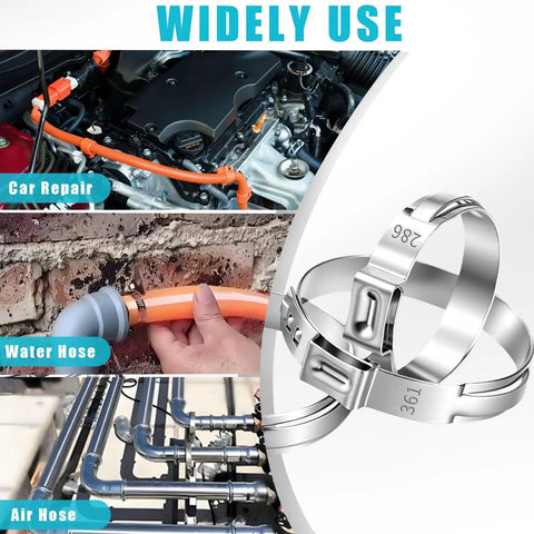 370 Piece 16 Size Single Ear Hose Clamps Set 5.3 To 36.1 mm 304 Stainless Steel Crimp Hose Clamps Assortment Kit application examples