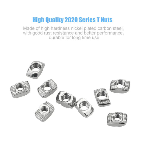 Hammer Head T Slot Nut Kit For Aluminum Profiles, 180 Piece 2020 Series M3 M4 M5 Drop In Fasteners, carbon steel nuts