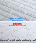 White 3D Brick Wallpaper Roll Set for Walls, Faux Brick Textured Stickers comparison of extra thickness and low flat quality.