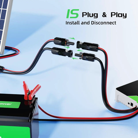 10 AWG Solar Panel Extension Cable 20 Feet Dual Conductor With Male And Female Connectors in plug and play setup