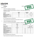 Intertek test report for Heavy Duty Food Saver Vacuum Bags showing PASS for FDA regulations on polyethylene and nylon 6 resins.