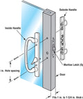 Diagram of Mortise Style Sliding Patio Door Handle Set In Bronze Diecast Non Keyed Fits Three And Fifteen Sixteenth Inch Hole Spacing Includes Inside And Outside Handles For Replacing Old Or Damaged Patio Door Hardware showing installation details.