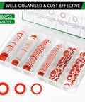 AC Compressor Port Bonded Seal Gasket Kit With 160 Seal Washers In Six Sizes For Auto AC Repair And Replacement So You Can Fix Leaks Fast No BS Guaranteed. 160pcs 6 sizes, NBR, organized tray