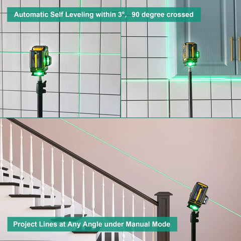 Floor Laser Level Self Leveling With 3x360 Green Beam Cross Lines for Boss Level Squaring on floors and walls