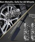 9 Piece Pro Wheel Detailing Kit with removable flat rim brush cleaning car wheel, featuring scratch-free rim cleaning.
