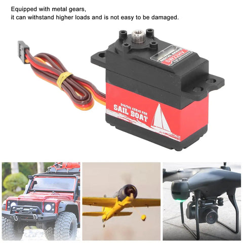 Premium Aluminum Alloy Servo Motor Built Tough Runs Smooth Whisper Low Noise Killer Pull Top Shelf Efficiency For Model Airplanes showing durable metal gear design.