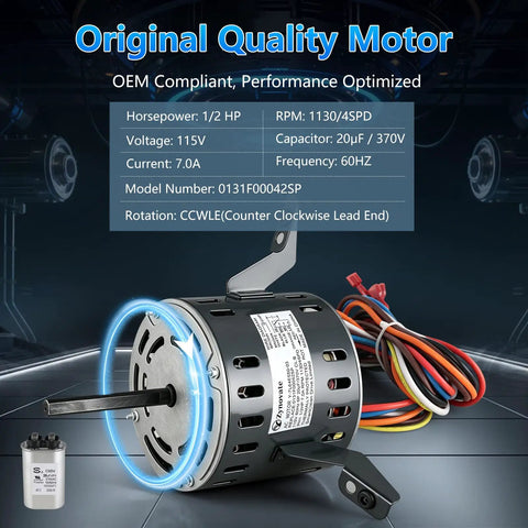 Heavy Duty 1/2 Hp 4 Speed Blower Fan Motor Compatible With Goodman Furnace Replacement 0131F00042 115V 1130 Rpm 7A HVAC Blower Motor with wires