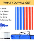 All-In-One Dog Agility Training Kit With Adjustable Poles Jump Run Obedience Set shown with stakes, spikes, string, and bag