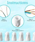 Cobee 36-pack ceramic wire connectors, white porcelain nuts for high-temp repairs; step-by-step illustration