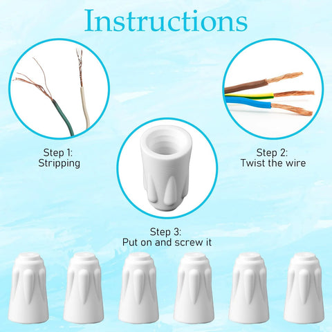 Cobee 36-pack ceramic wire connectors, white porcelain nuts for high-temp repairs; step-by-step illustration