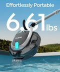 Dual Layer Filtration S2 Robotic Pool Cleaner With 90 Minute Runtime shown as effortlessly portable at 6.61 lbs.