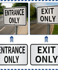 Two Pack Entrance Only And Exit Only Signs Set Made From 80 Mil Aluminum, 18 By 12 Inches, White Reflective Background With Bold Black Letters