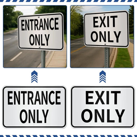 Two Pack Entrance Only And Exit Only Signs Set Made From 80 Mil Aluminum, 18 By 12 Inches, White Reflective Background With Bold Black Letters