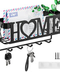 Streamline Your Entryway With This 5 Hook Wall Key Holder And Mesh Mail Basket Organizer In Matte Black Perfect For Keys And Mail And Quick Grab Essentials Before You Step Out The Door showing black metal key holder with mesh basket holding mail