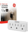3 Outlet Wall Tap With Guide Light For Expanded Power 3 Prong Grounded Outlet Space Saving Horizontal Design UL Listed White Electrical Adapter