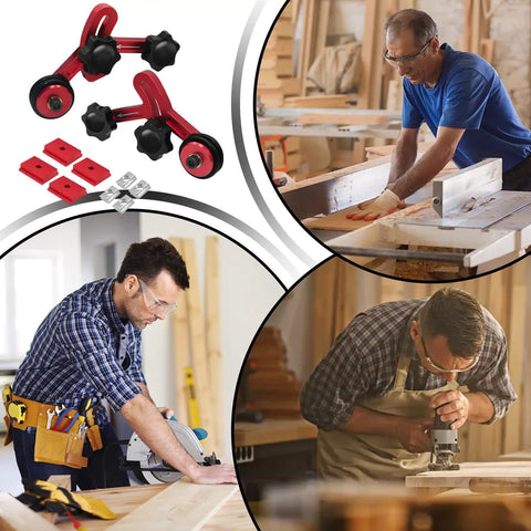 Heavy Duty Bearing Roller Featherboard Featuring An Angled Pulley Track To Stop Kickback Cold And Deliver Rock Solid Stability For Smoother Woodworking Feeding And Pro Level Precision in use with a table saw.