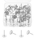 Top 50 Pack Flat Head Upholstery Thumb Tacks Rock Solid Iron Push Pins For Wooden Furniture Wall Paneling And Home Improvement Projects in a clear box.