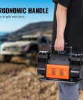 Person holding Beefed Up Dual Cylinder Tire Inflator With Heavy Duty Air Compressor 150 PSI 10.6 CFM 30 Second Fast Inflation
