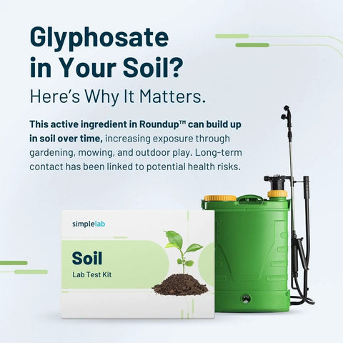 Glyphosate In Soil Test Kit For Home Use With Nine Compounds And Certified Lab Analysis Included ISO 17025 Tested Next to Green Sprayer