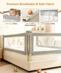 3 Piece California King Bed Rail Guard for Toddlers and Babies Height Adjustable Bed Safety Rails with Headboard Rod in Gray