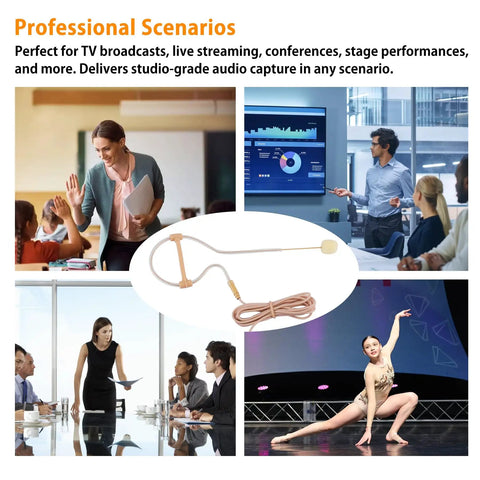 Hands Free Earhook Headset Microphone For Lectures Stage Theater And Podcasts Omnidirectional Pickup showcasing professional use.