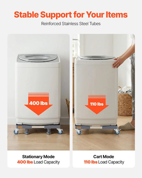 Heavy Duty Rolling Base For Mini Fridge And Washing Machine 16 To 25 In Adjustable Mobile Platform with 400 lbs capacity in stationary mode.