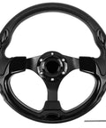 Sweet Upgrade Universal Golf Cart Steering Wheel Featuring Legit Skid Design 12.5 Inch All Black Aluminum Build for Club Car Ezgo Rxv Txt Valor Ds Onward And Yamaha Models, top view.