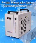 Heavy Duty Industrial Water Chiller With Six Liter Cooling Tank And Zero Point Nine Horsepower Pump To Keep CO2 Laser Engravers Locked In And Cutting Clean On The Shop Floor, displaying precise temperature control.