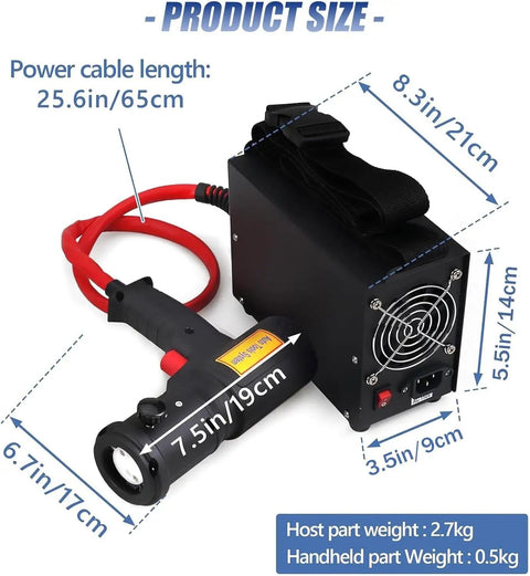 Heavy Duty 1500W Induction Bolt Heater With Magnetic Coils dimensions and weight specifications displayed on image.