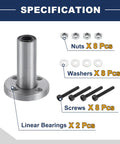 LMF6LUU Linear Ball Bearing 6 mm Bore 12 mm OD 35 mm Length 48 mm Round Flange Double Seal with nuts, washers, and screws.