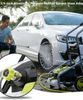 Man using Aluminum Three Quarter Inch Pressure Washer Hose Adapter With Built In Filter to clean car