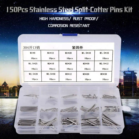 Heavy Duty Split Cotter Pin Kit 150 Pcs Set Featuring 15 Sizes M1-M3, 304 Stainless Steel Pins For DIY, Automotive, And Machinery