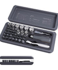 Open view of Snap To Go Mini Ratchet And Screwdriver Set 41 Pieces in polycarbonate case, alloy steel tools visible