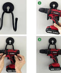 Four Pack Magnetic Garage Hooks Heavy Duty Tool Organizer Rack For Power Tools Garden Tools Hose Pegboard And Workshop Indoor Outdoor Hanging No Drill Required Industrial Strength Magnets Hold Up To Ten Pounds showing step-by-step drill hanging