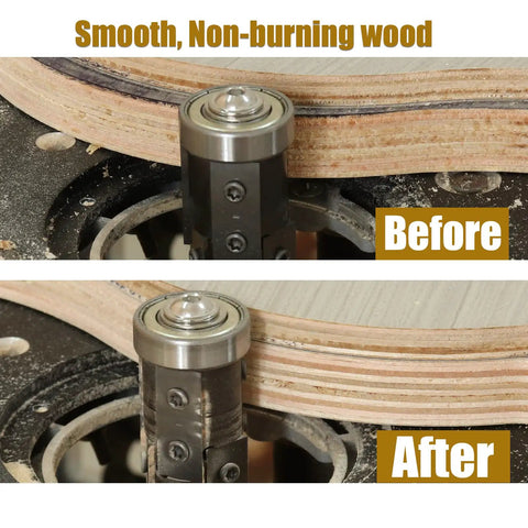 Pro Grade Flush Trim Router Bit With Replaceable Blade And Double Bearings, Half Inch Shank, Two Inch Cut Length, Six Flutes For Clean Edge Finishes, Rust Resistant Electroplated Construction, Lifespan Much Longer For Pro Trim Jobs