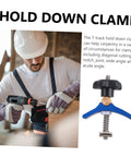 Woodworking T Slot Clamp Quick Release Hold Down Tool For T Track Carpentry Positioning And Workpiece Fixing viewed in use.