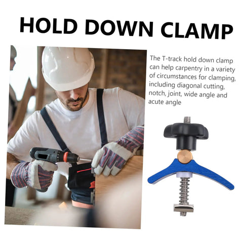 Woodworking T Slot Clamp Quick Release Hold Down Tool For T Track Carpentry Positioning And Workpiece Fixing viewed in use.